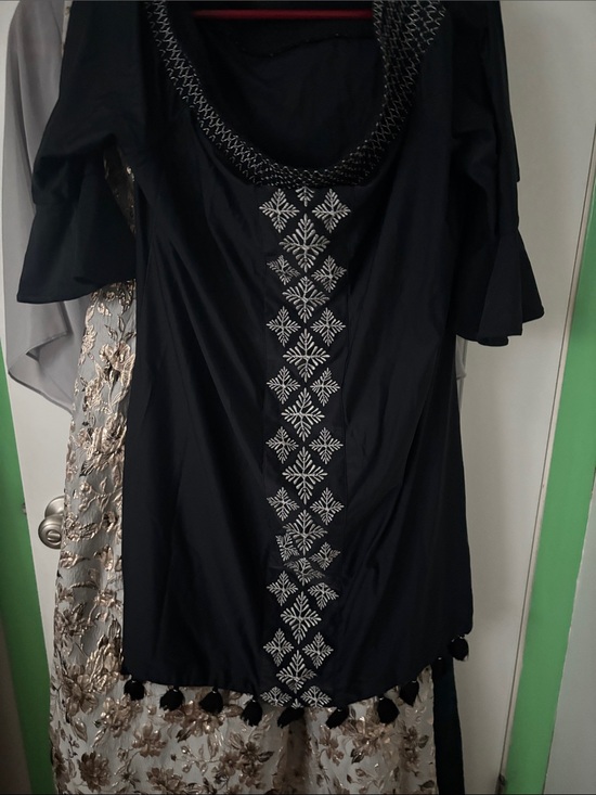 Cabana Life Dresses & Skirts - Cabana Life Black Tunic with Silver Embroidery and Tassel Hem